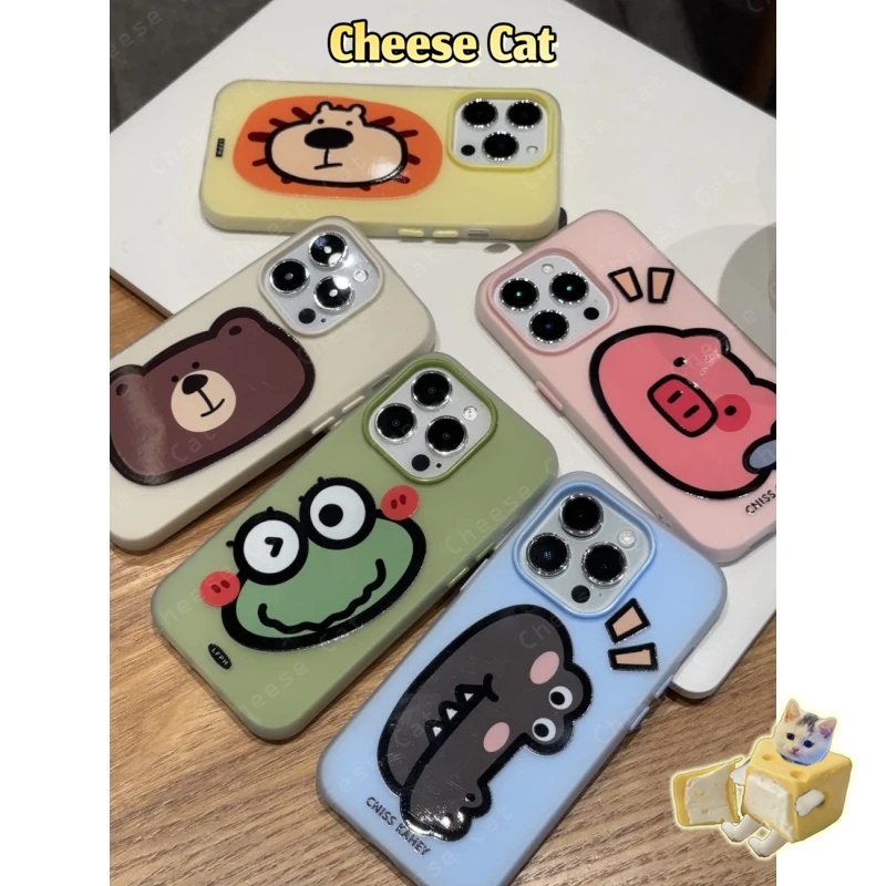 Ốp lưng sư tử ếch lợn gấu dễ thương cho iPhone 13 12 11 14 Plus 15 16 17 Pro Max Xs XR Ốp điện thoại màu mờ 2 trong 1