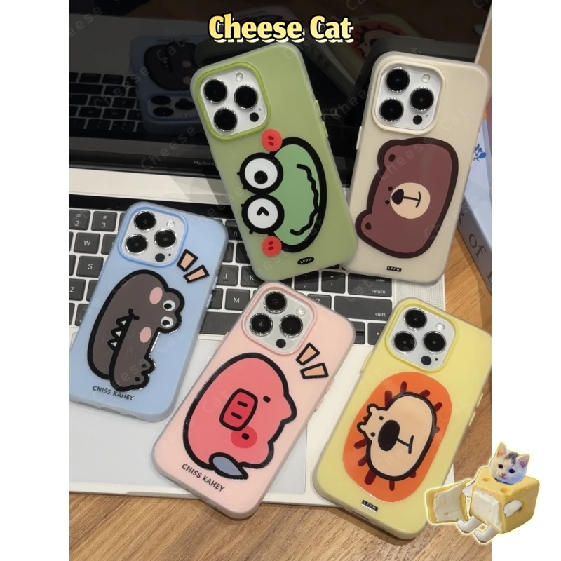 Ốp lưng sư tử ếch lợn gấu dễ thương cho iPhone 13 12 11 14 Plus 15 16 17 Pro Max Xs XR Ốp điện thoại màu mờ 2 trong 1