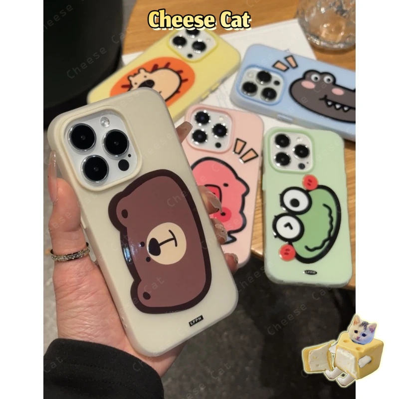 Ốp lưng sư tử ếch lợn gấu dễ thương cho iPhone 13 12 11 14 Plus 15 16 17 Pro Max Xs XR Ốp điện thoại màu mờ 2 trong 1