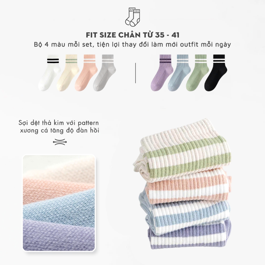 Vớ tất nam nữ mix màu tone pastel thời trang, chất liệu mềm mịn co giãn 4 chiều - Ekiu Shop