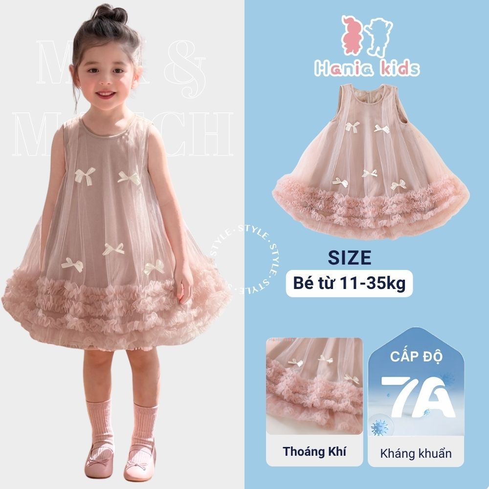 Váy Cho Bé Gái,Váy Công Chúa Sát Nách Đính Nơ Phong Cách Tiểu Thư Chất Liệu Lụa Cao Cấp