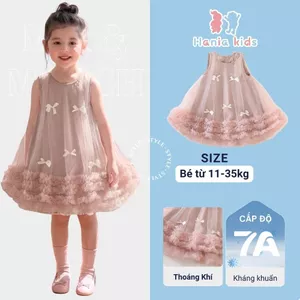 Váy Cho Bé Gái,Váy Công Chúa Sát Nách Đính Nơ Phong Cách Tiểu Thư Chất Liệu Lụa Cao Cấp