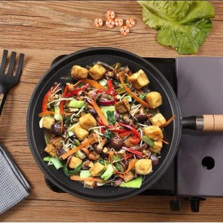 Chảo làm bánh, Chảo chiên gang chống dính dày, Chảo chiên trứng tay cầm bằng gỗ 20 / 26cm