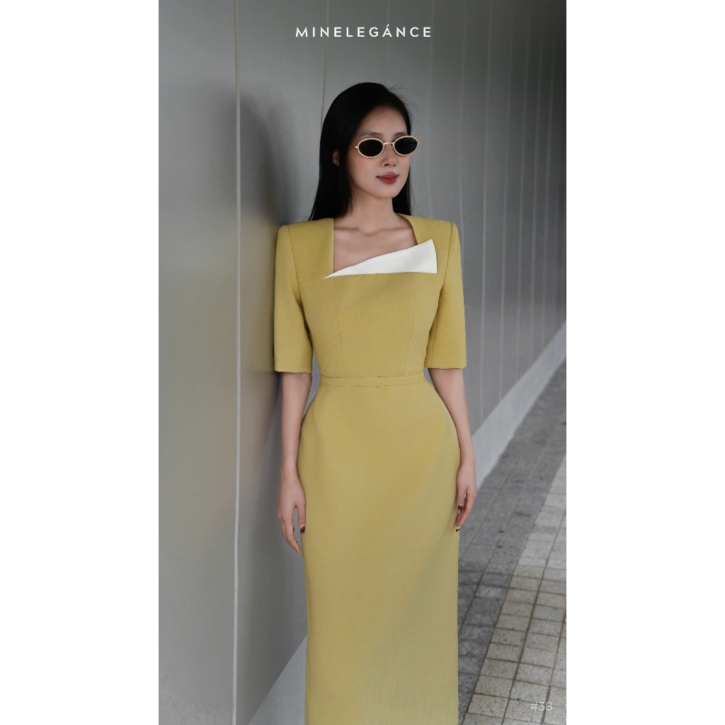MINELEGÁNCE | ĐẦM CỔ CÁCH ĐIỆU DÁNG DÀI THANH LỊCH, CÔNG SỞ - MIN38