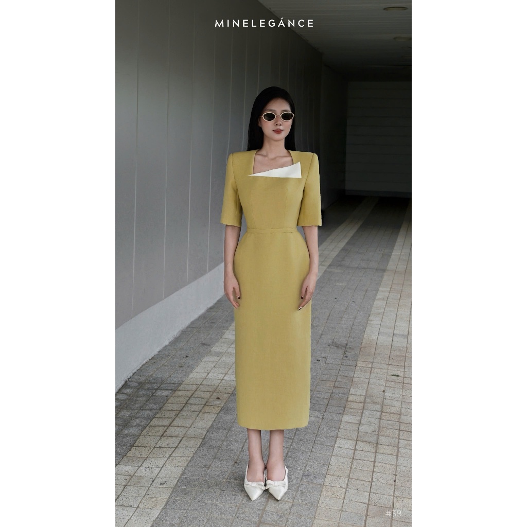 MINELEGÁNCE | ĐẦM CỔ CÁCH ĐIỆU DÁNG DÀI THANH LỊCH, CÔNG SỞ - MIN38
