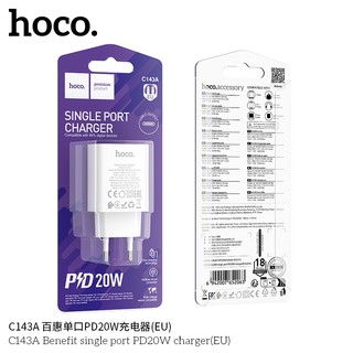 Cốc sạc Hoco C143A cổng TypeC PD 20W, chân tròn EU (Trắng)