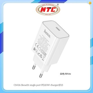 Cốc sạc Hoco C143A cổng TypeC PD 20W, chân tròn EU (Trắng)
