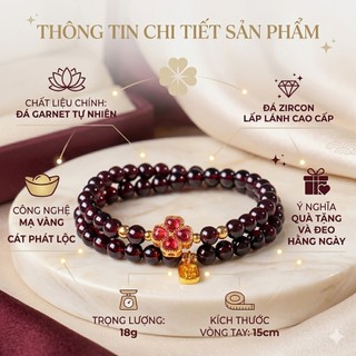Vòng Tay Đá Garnet Đỏ Tự Nhiên Mix Charm Cỏ Bốn Lá Vòng Đeo Tay Nữ Chiêu Tài Tấn Lộc Đồ Trang Sức Phụ Kiện Thời Trang Ca
