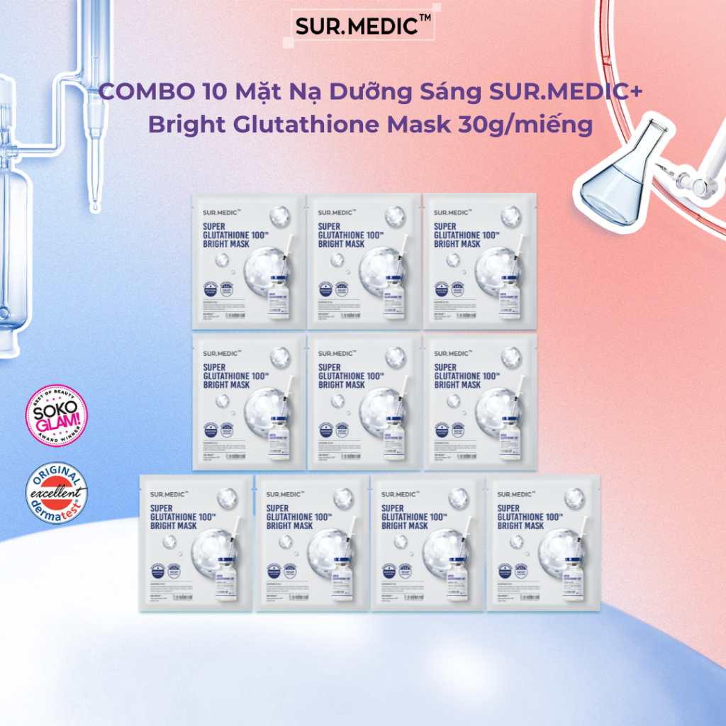 glutathione vs glutamine difference Combo 10 Mặt Nạ Dưỡng Sáng SUR.MEDIC+ Bright Glutathione Mask 30g/miếng