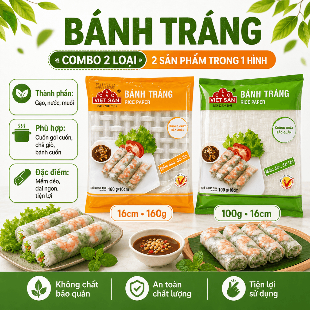 Bánh Tráng Trắng Việt San 15cm 100g - Bánh Tráng Gỏi Cuốn Chả Giò Nem Rán Dai Mềm