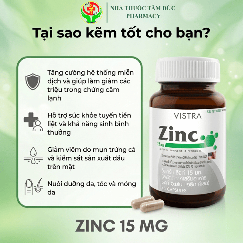 Kẽm Vistra Zinc 15mg Amino Acid Chelate - Hỗ Trợ Tiêu Hóa, Nhanh Lành Tổn Thương & Tăng Cường Hệ Miễn Dịch