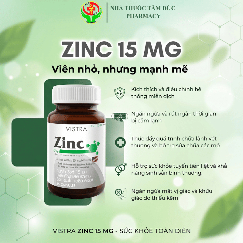 Kẽm Vistra Zinc 15mg Amino Acid Chelate - Hỗ Trợ Tiêu Hóa, Nhanh Lành Tổn Thương & Tăng Cường Hệ Miễn Dịch