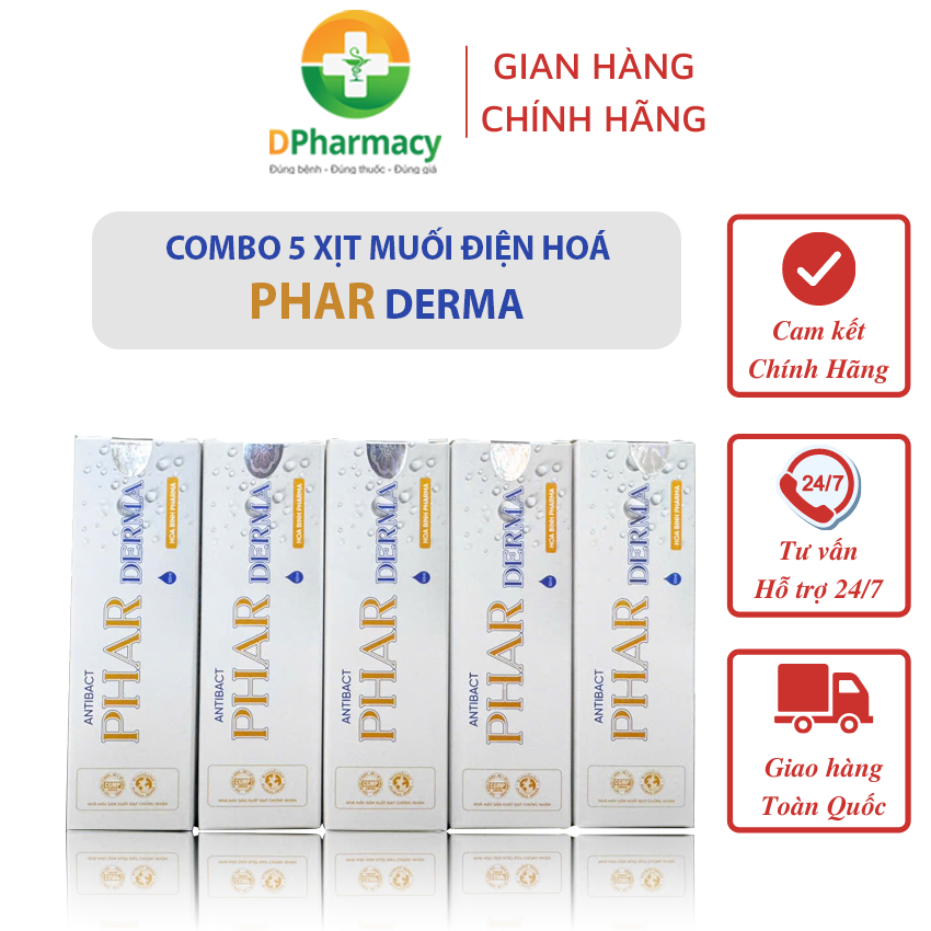 [ COMBO 5 CHAI ] Xịt Nước Muối Điện Hóa Phar Derma Thuần Mộc, hỗ trợ làm giảm nấm, viêm da, tổ đỉa