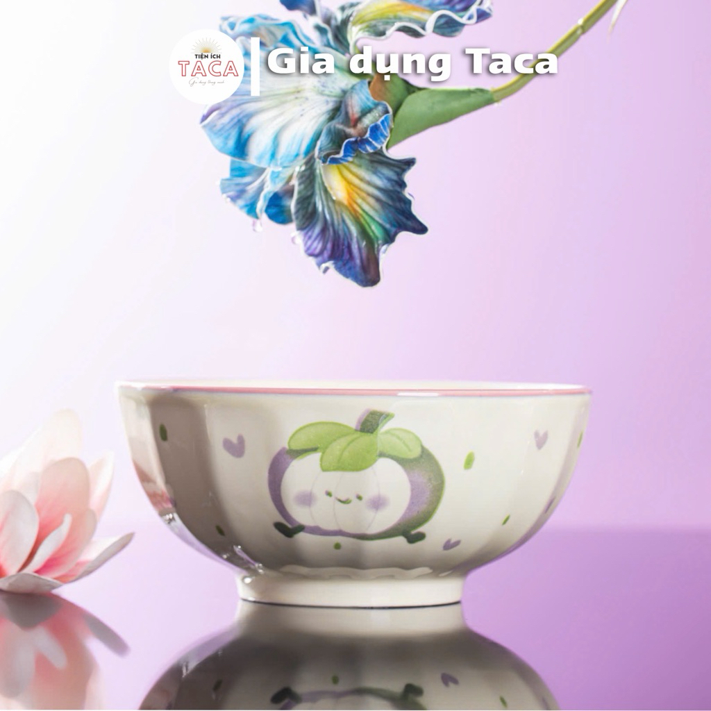 Bộ Bát Đĩa Gốm Sứ Hoạ Tiết Măng Cụt, Gia Dụng Taca,  Gốm Sứ Cao Cấp, Sang Trọng Cho Bàn Ăn Gia Đình