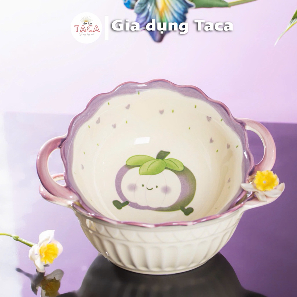 Bộ Bát Đĩa Gốm Sứ Hoạ Tiết Măng Cụt, Gia Dụng Taca,  Gốm Sứ Cao Cấp, Sang Trọng Cho Bàn Ăn Gia Đình