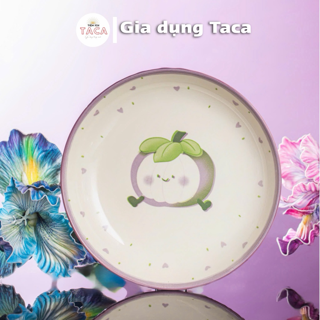 Bộ Bát Đĩa Gốm Sứ Hoạ Tiết Măng Cụt, Gia Dụng Taca,  Gốm Sứ Cao Cấp, Sang Trọng Cho Bàn Ăn Gia Đình