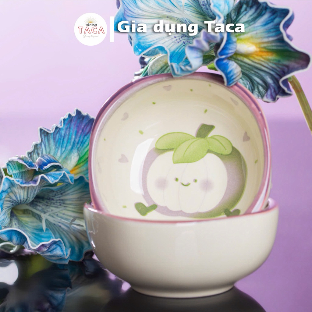 Bộ Bát Đĩa Gốm Sứ Hoạ Tiết Măng Cụt, Gia Dụng Taca,  Gốm Sứ Cao Cấp, Sang Trọng Cho Bàn Ăn Gia Đình