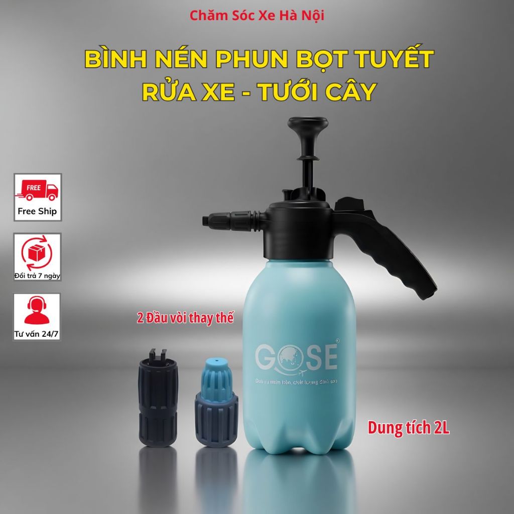 Bình Xịt Bọt Tuyết 2000ml Nâng Cấp – 2 Vòi Phun – Van An Toàn – Phun Bọt Dày – Dùng Rửa Xe, Tưới Cây, Vệ Sinh Nhà Cửa