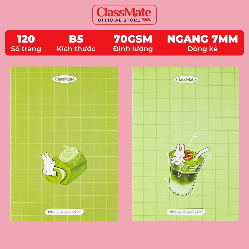 Vở Kẻ Ngang 120 Trang Classmate Vở Viết B5, 70gsm Tập Sinh Viên Bìa Matcha Chống Nước Ghi Chép, Viết Bài NB5-12-0345