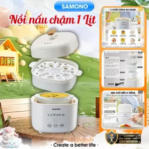 Nồi nấu chậm đa năng 1L Samono SW-SC10, kèm lồng hấp,thố sứ,hẹn giờ, Nấu Cháo, Chưng Yến, hầm, giữ nhiệt