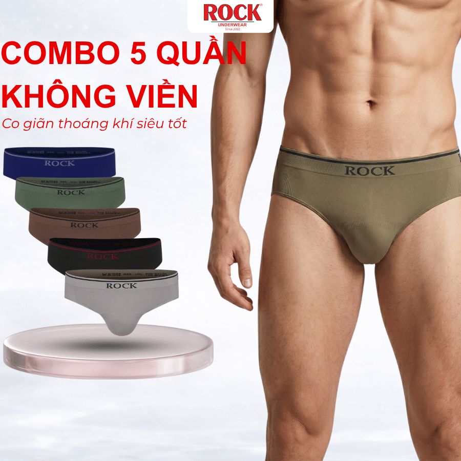 [Combo 5] Quần Lót Nam ROCK SEAMLESS QA502 Cao Cấp Không Đường May  Co Giãn Tốt, Quần Lót Nam Tam Giác Cao Cấp Thoái Mái