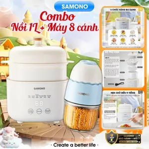 Combo nồi nấu cháo chậm Samono 1 Lít SC10 và máy xay mini ăn dặm cho bé 0.3L SW-MC200S