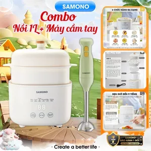 Combo nồi nấu cháo chậm Samono 1 Lít SW-SC10 và máy xay cầm tay SW-HB200A - BH 1 năm