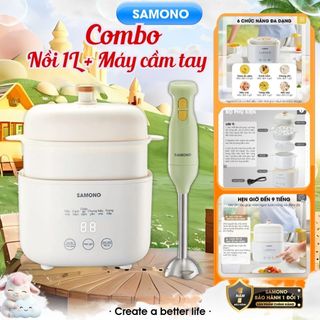 Combo nồi nấu cháo chậm Samono 1 Lít SW-SC10 và máy xay cầm tay SW-HB200A - BH 1 năm