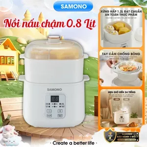 Nồi nấu chậm đa năng 0.8L Samono SW-SC08B, kèm lồng hấp,thố sứ,hẹn giờ 24h, Nấu Cháo, Chưng Yến, hầm, giữ nhiệt