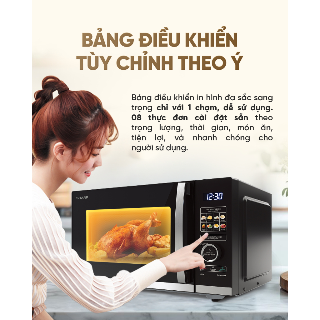 Lò Vi Sóng Sharp R-2343FB-BK - Dung Tích 23L - Công Nghệ Không Đĩa Xoay Flatbed - 10 Mức Công Suất - Chính Hãng