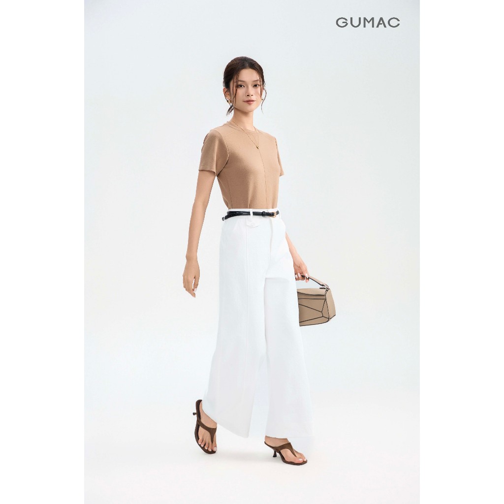 Quần Dài Kaki Nữ GUMAC Form Ống Rộng Lưng Rời Đính Nút Bọc Chất Kate Chun Mềm Thoái Mái QJG05011