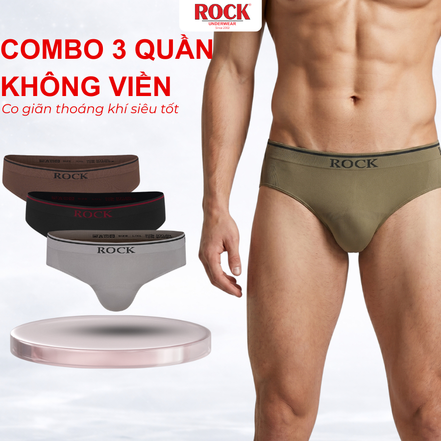 [Combo 3] Quần Lót Nam ROCK SEAMLESS QA502 Cao Cấp Không Đường May  Co Giãn Tốt, Quần Lót Nam Tam Giác Cao Cấp Thoái Mái