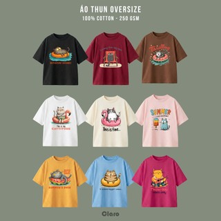 Áo Thun Oversize Mèo Cute Unisex Claro Form Rộng 100% Cotton 250GSM In Graphic Cat Summer Style