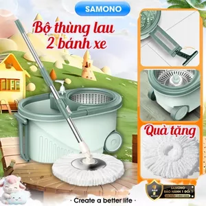 Samono Bộ thùng lau nhà thông minh hai bánh xe 1 ngăn Bonbox BCT704 kèm cây lau tự vắt xoay 360 độ, tiện lợi, siêu sạch
