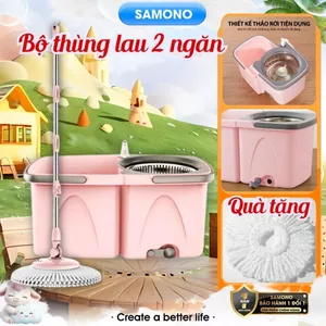 Samono Bộ cây lau nhà thùng lau có 2 ngăn tháo rời Bonbox BCT706 xoay 360 độ lau mọi ngóc sàn nhà lau khô, ướt