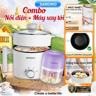 Combo nồi điện Samono 1.5L SW-DG04S trắng và máy xay hành tỏi ớt mini SW-L4 xanh/tím - BH 1 năm