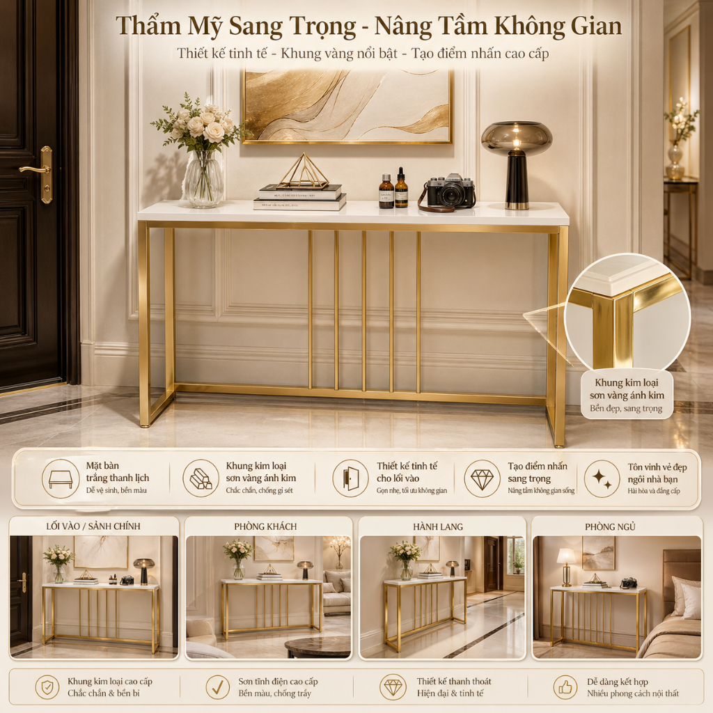 HUHU Bàn Console Bàn Trang Trí Lối Vào Khung Kim Loại Vàng Phong Cách Hiện Đại Cho Hành Lang | BigBuy360 - bigbuy360.vn