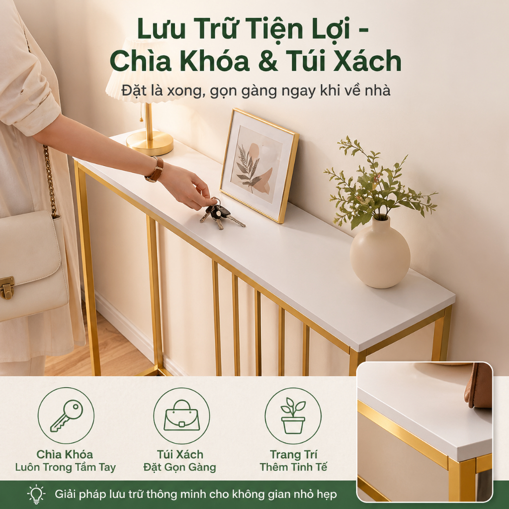 HUHU Bàn Console Bàn Trang Trí Lối Vào Khung Kim Loại Vàng Phong Cách Hiện Đại Cho Hành Lang | BigBuy360 - bigbuy360.vn
