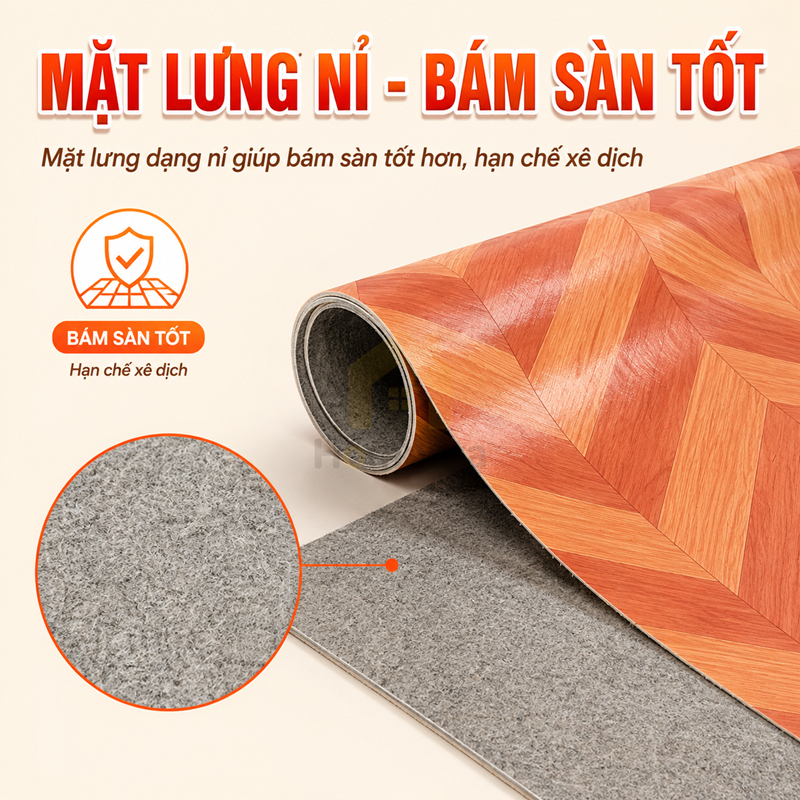 Thảm trải sàn PVC vân xương cá nâu đỏ, sàn nhựa giả gỗ simili lót sàn nhà khổ 2m dày 1.5mm chống nước dễ lau chùi dễ cắt