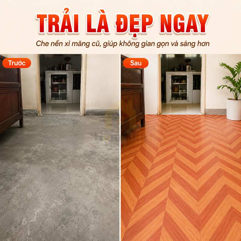 Thảm trải sàn PVC vân xương cá nâu đỏ, sàn nhựa giả gỗ simili lót sàn nhà khổ 2m dày 1.5mm chống nước dễ lau chùi dễ cắt