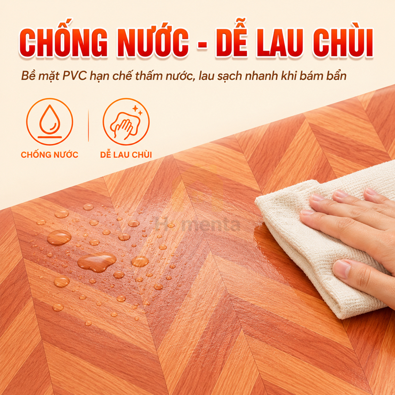 Thảm trải sàn PVC vân xương cá nâu đỏ, sàn nhựa giả gỗ simili lót sàn nhà khổ 2m dày 1.5mm chống nước dễ lau chùi dễ cắt