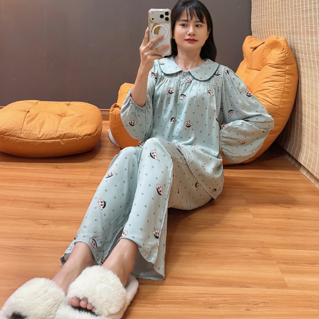 Bộ tole lanh tay bồng, cổ sen phối viền, PHOM RỘNG, hàng F21 may kỹ 43-90kg - Nocnhamacdobo