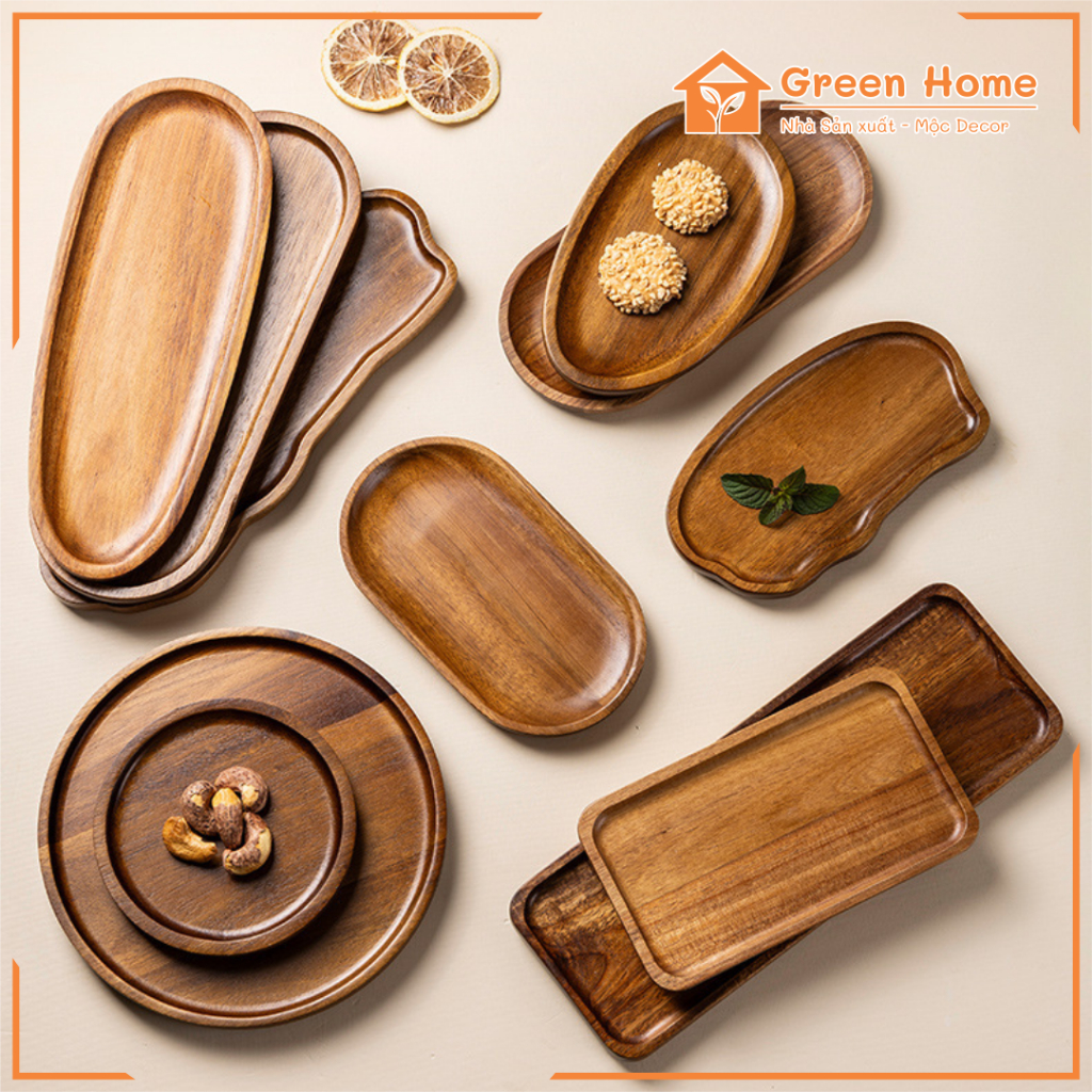 Khay Gỗ Keo Màu Đậm Óc Chó Sang Trọng, Decor, Đủ Size