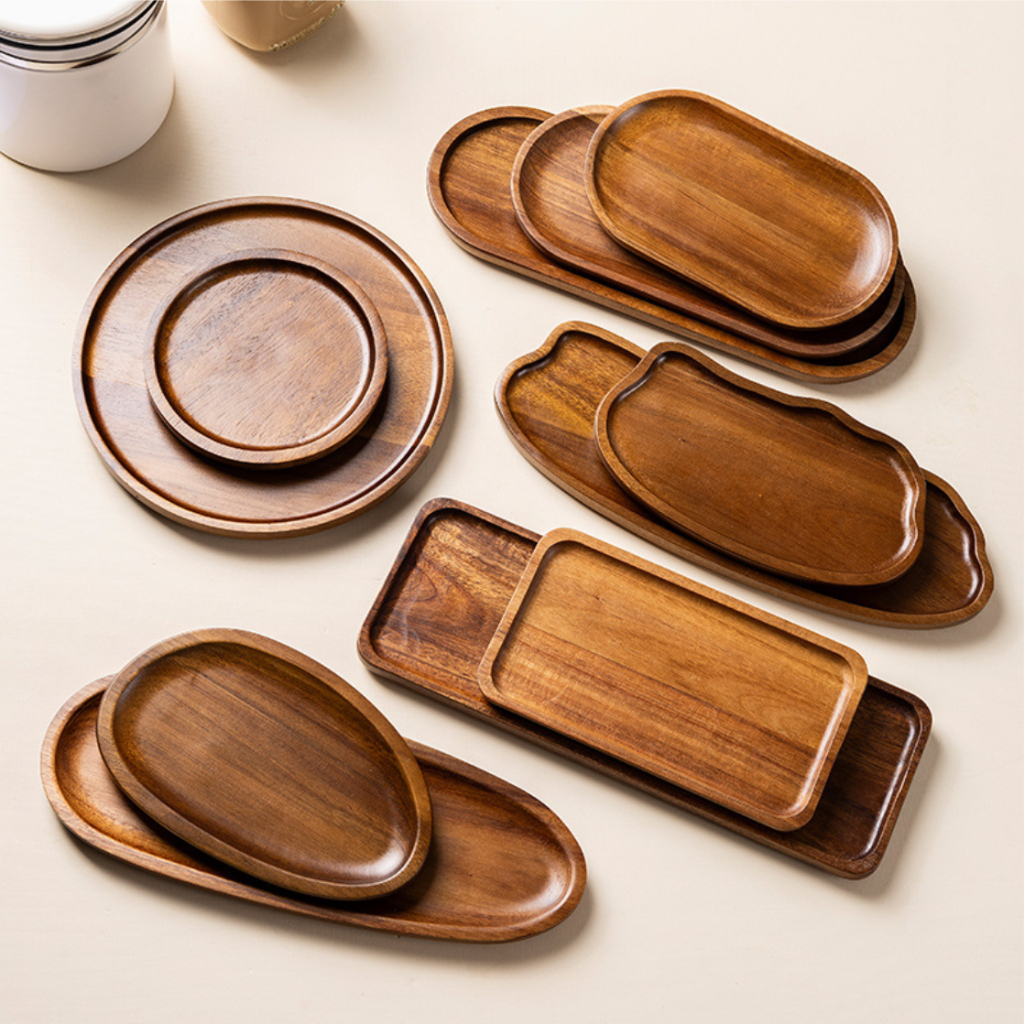 Khay Gỗ Keo Màu Đậm Óc Chó Sang Trọng, Decor, Đủ Size