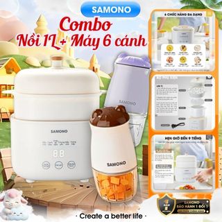 (BH 1 năm) Combo nồi nấu chậm Samono SW-SC10 và máy xay mini ăn dặm cho bé SW-MC200/MC200S