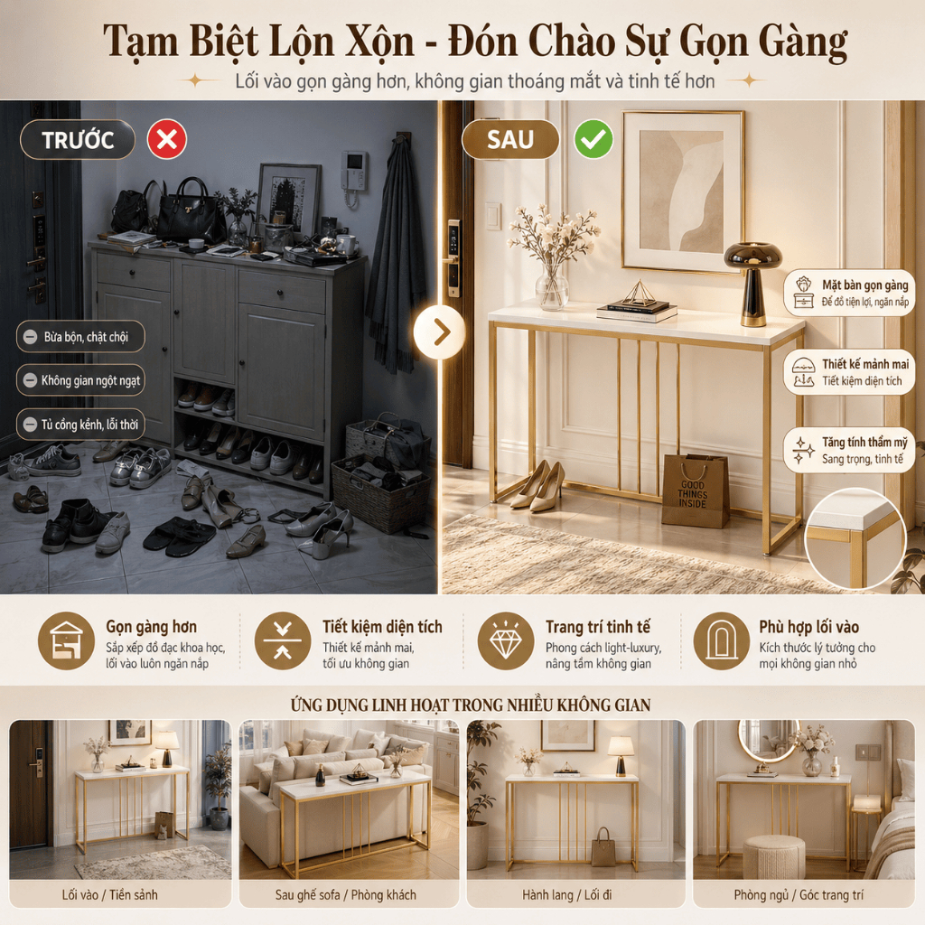 HUHU Bàn Console Bàn Trang Trí Lối Vào Khung Kim Loại Vàng Phong Cách Hiện Đại Cho Hành Lang | BigBuy360 - bigbuy360.vn