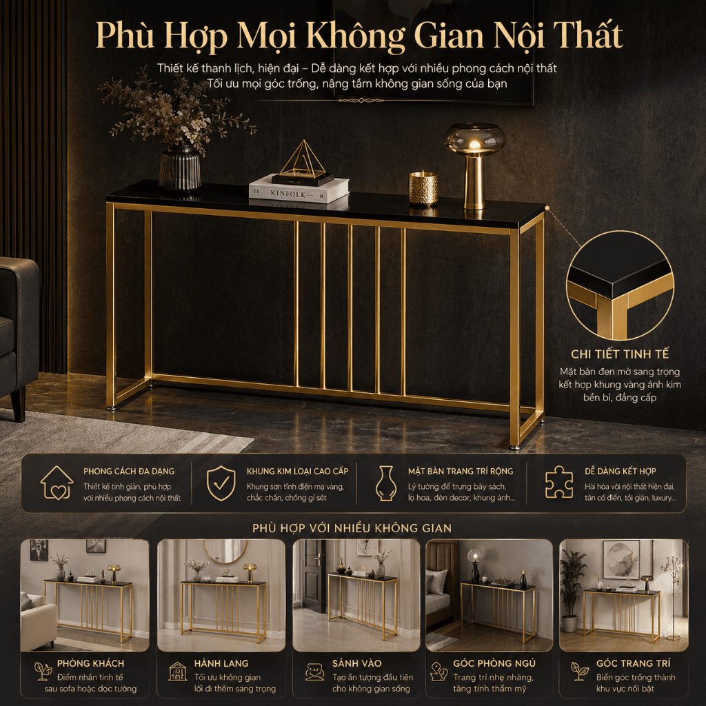 HUHU Bàn Console Bàn Trang Trí Lối Vào Khung Kim Loại Vàng Phong Cách Hiện Đại Cho Hành Lang | BigBuy360 - bigbuy360.vn