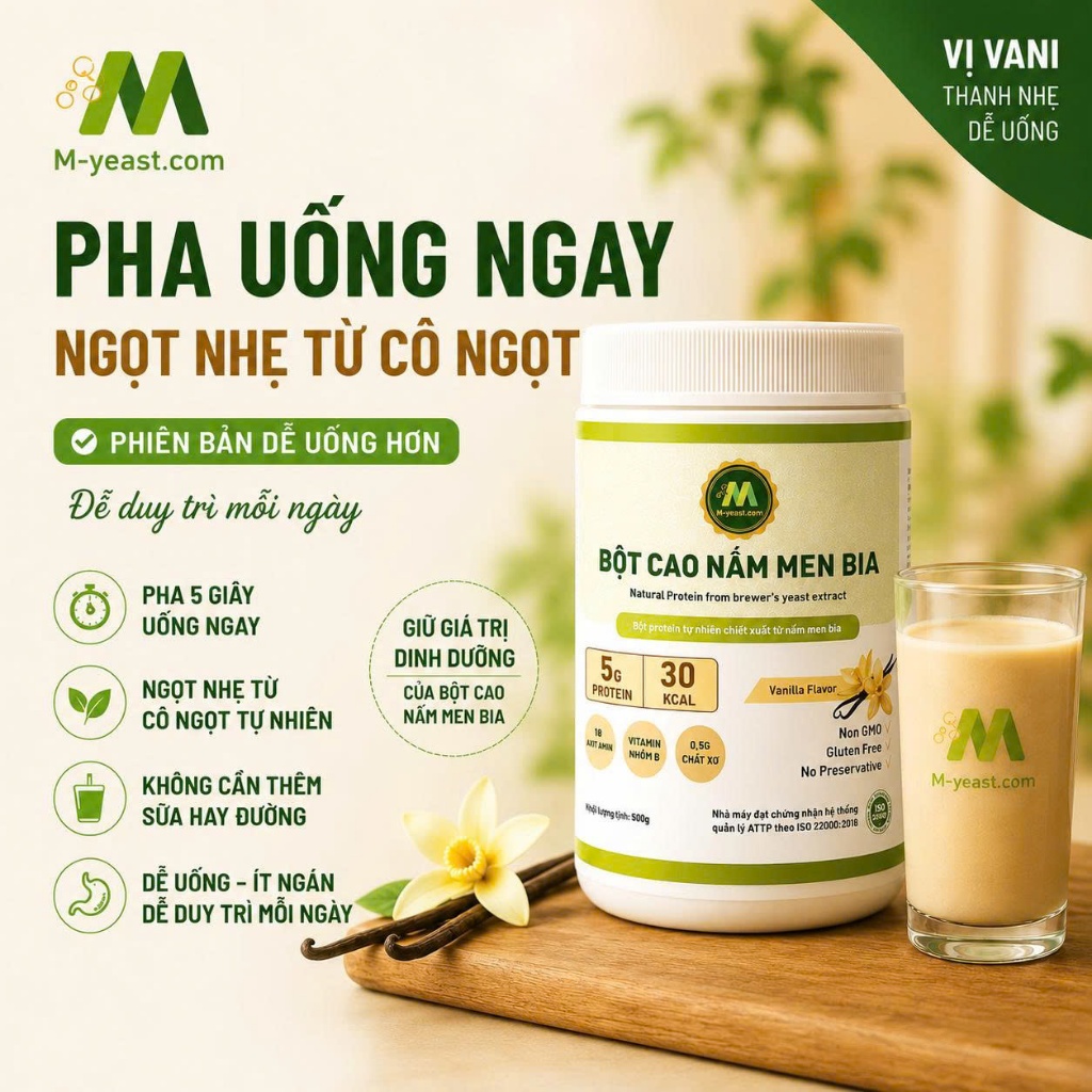 [Mua 1 tặng 4] Bột nấm men bia vị vani 500g, bổ sung kẽm tự nhiên