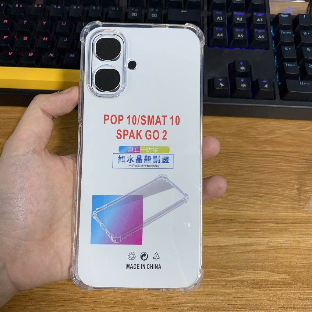 Ốp lưng Tecno Spark Go 2 silicon trong suốt dẻo Vỏ bao điện thoại bảo vệ camera viền vuông bibi