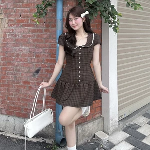 Đầm ngắn tay LILA kẻ caro kèm quần bảo hộ DA279